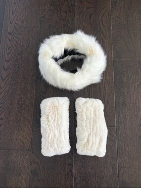Cream Faux Fur Headband and Wrist Cuffs Set